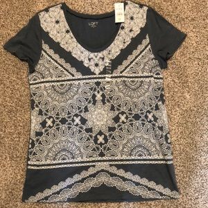 LOFT Blue and White Patterned T-Shirt